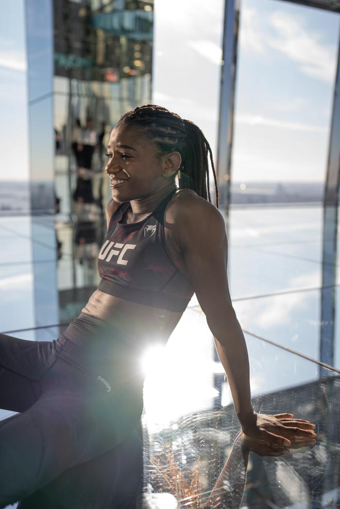 UFC strawweight Angela Hill poses in new VENUM fight week gear during a photoshoot on February 28, 2022 inside the SUMMIT at ONE Vanderbuilt in New York, New York. (Photo by McKenzie Pavacich/Zuffa LLC)