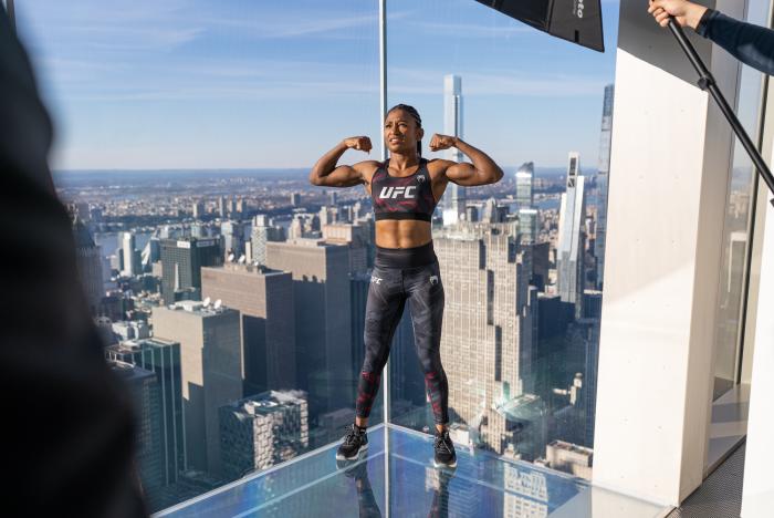 UFC strawweight Angela Hill poses in new VENUM fight week gear during a photoshoot on February 28, 2022 inside the SUMMIT at ONE Vanderbuilt in New York, New York. (Photo by McKenzie Pavacich/Zuffa LLC)