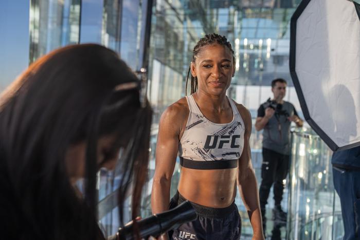 UFC strawweight Angela Hill poses in new VENUM fight week gear during a photoshoot on February 28, 2022 inside the SUMMIT at ONE Vanderbuilt in New York, New York. (Photo by McKenzie Pavacich/Zuffa LLC)