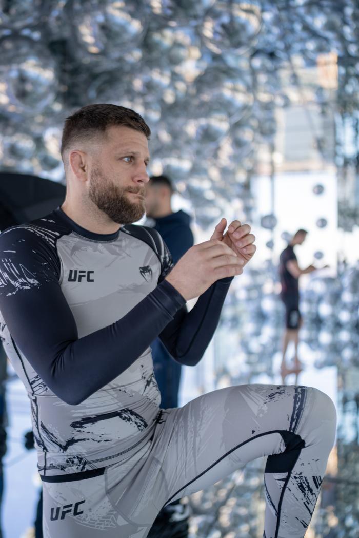 UFC featherweight Calvin Kattar poses in new VENUM fight week gear during a photoshoot on February 28, 2022 inside the SUMMIT at ONE Vanderbuilt in New York, New York. (Photo by McKenzie Pavacich/Zuffa LLC)