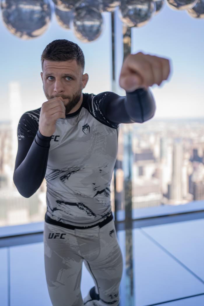 UFC featherweight Calvin Kattar poses in new VENUM fight week gear during a photoshoot on February 28, 2022 inside the SUMMIT at ONE Vanderbuilt in New York, New York. (Photo by McKenzie Pavacich/Zuffa LLC)