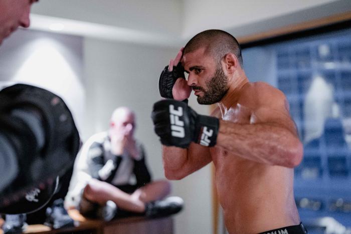 Andre Fialho trains at the host hotel in Singapore for UFC 275. (Photo by Zac Pacleb)