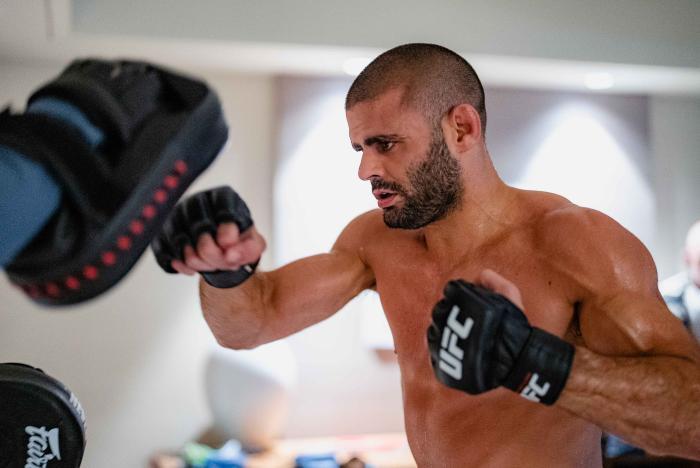 Andre Fialho trains at the host hotel in Singapore for UFC 275. (Photo by Zac Pacleb)