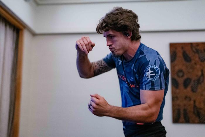 Brendan Allen trains at the host hotel in Singapore for UFC 275. (Photo by Zac Pacleb)