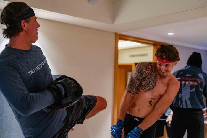 Brendan Allen trains at the host hotel in Singapore for UFC 275. (Photo by Zac Pacleb)