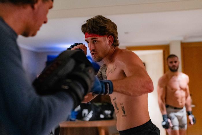 Brendan Allen trains at the host hotel in Singapore for UFC 275. (Photo by Zac Pacleb)