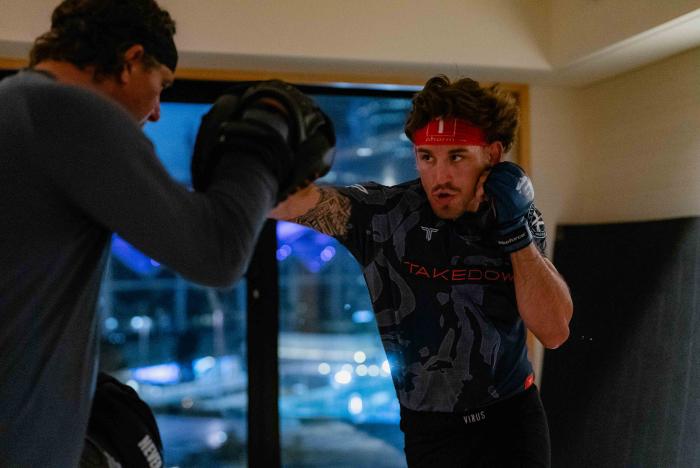 Brendan Allen trains at the host hotel in Singapore for UFC 275. (Photo by Zac Pacleb)