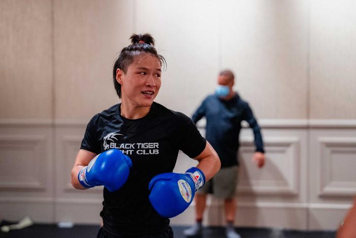 Zhang Weili trains for UFC 275 in Singapore on June 8, 2022. (Photo by Zac Pacleb/Zuffa LLC)