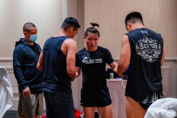 Zhang Weili trains for UFC 275 in Singapore on June 8, 2022. (Photo by Zac Pacleb/Zuffa LLC)