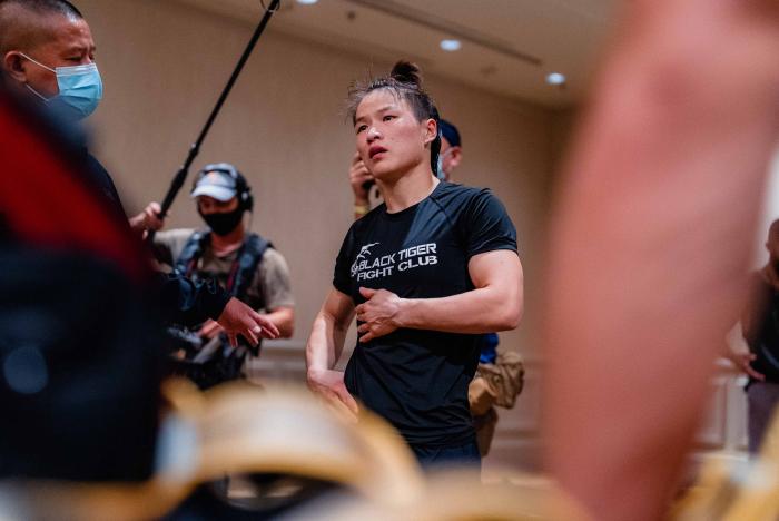 Zhang Weili trains for UFC 275 in Singapore on June 8, 2022. (Photo by Zac Pacleb/Zuffa LLC)