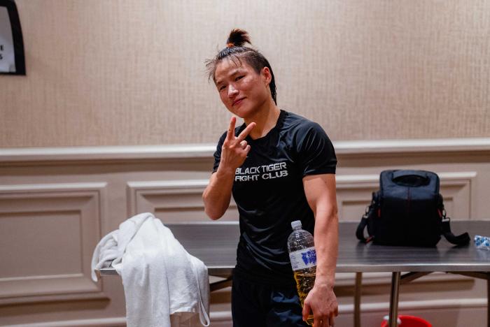 Zhang Weili trains for UFC 275 in Singapore on June 8, 2022. (Photo by Zac Pacleb/Zuffa LLC)