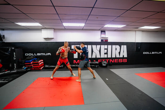 Alex Pereira trains at Teixeira MMA in Danbury, Connecticut, on October 13, 2023. (Photo by Zac Pacleb/Zuffa LLC)