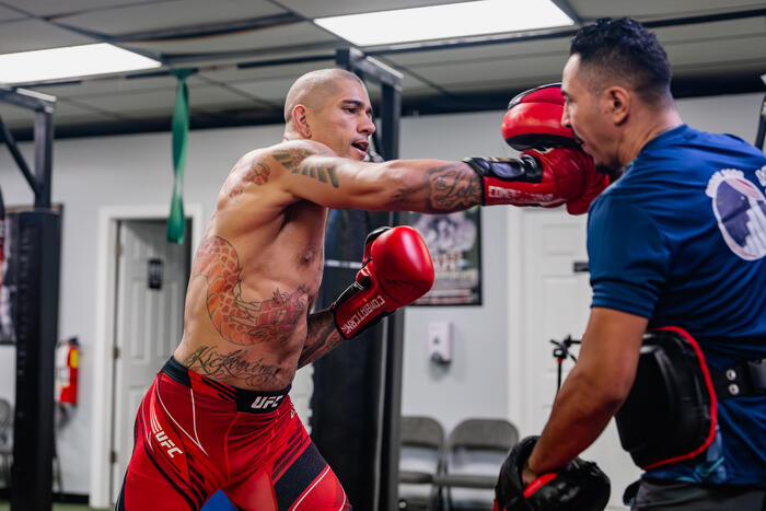 Alex Pereira trains at Teixeira MMA in Danbury, Connecticut, on October 13, 2023. (Photo by Zac Pacleb/Zuffa LLC)