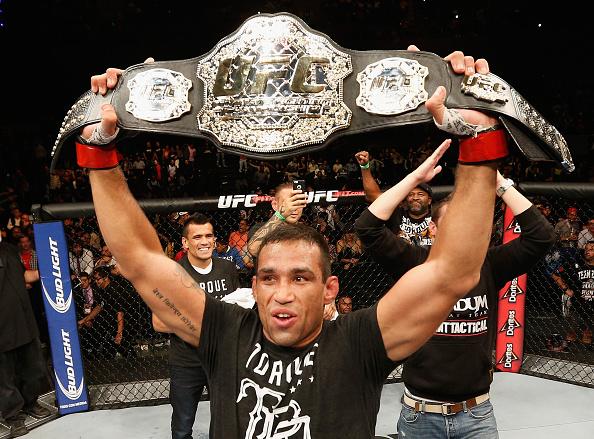 MEXICO CITY, MEXICO - NOVEMBER 15: Fabricio Werdum of Brazil celebrates after knocking out Mark Hunt in their interim UFC heavyweight championship bout during the UFC 180 event at Arena Ciudad de Mexico on November 15, 2014 in Mexico City, Mexico. (Phot