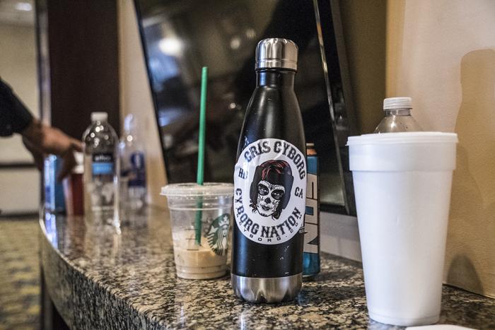 A Cris Cyborg bottle outside the UFC 232 Press Conference