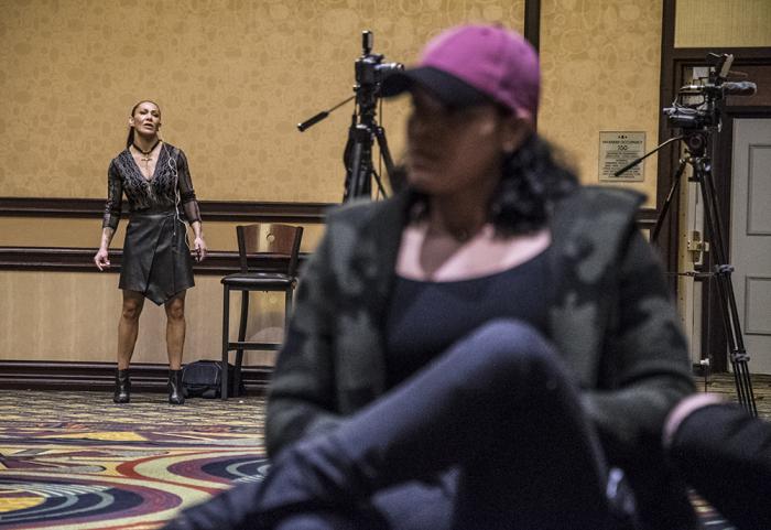 Cris Cyborg and Amanda Nunes before the UFC 232 press conference