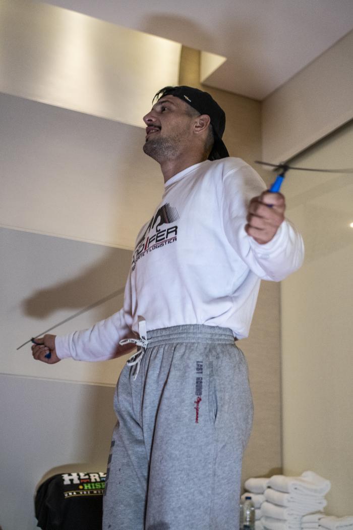 Spanish fighter Joel Alvarez sweating and cutting weight during UFC 254