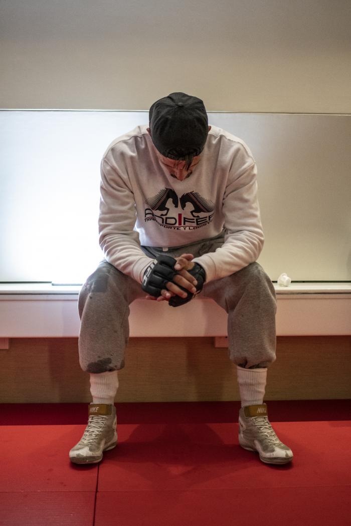 Spanish fighter Joel Alvarez sweating and cutting weight during UFC 254