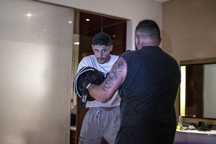 Spanish fighter Joel Alvarez sweating and cutting weight during UFC 254