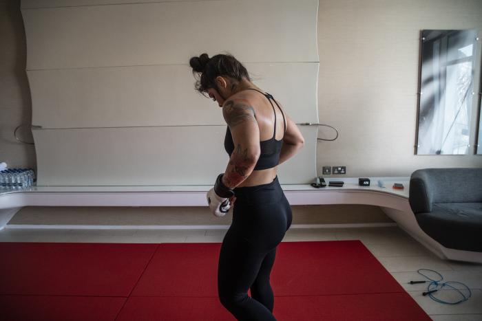01 - Tracy Cortez training at her training room during UFC Fight Island 5 fight week.