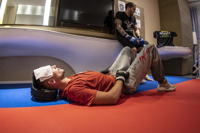 Spanish fighter Joel Alvarez sweating and cutting weight during UFC 254