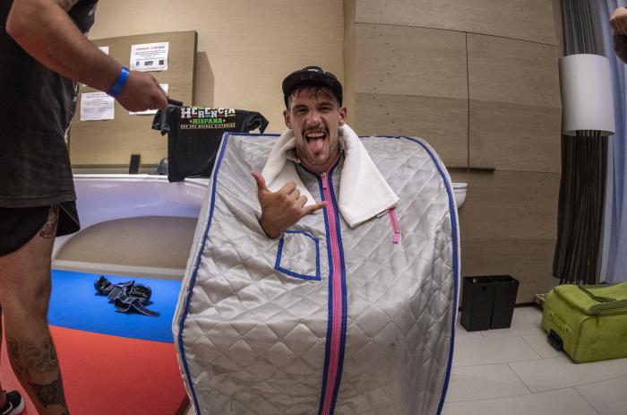 Spanish fighter Joel Alvarez sweating and cutting weight during UFC 254