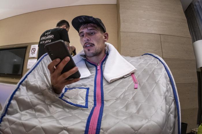 Spanish fighter Joel Alvarez sweating and cutting weight during UFC 254