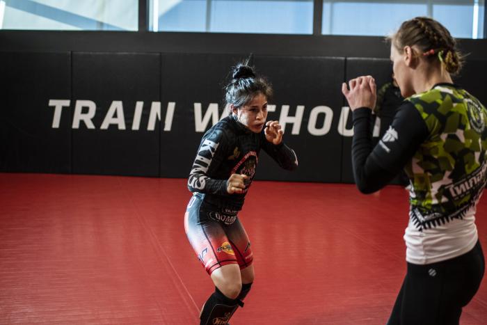 Invicta FC fighter Montserrat “Conejo” Ruiz training with UFC flyweight champion Valentina Shevchenko