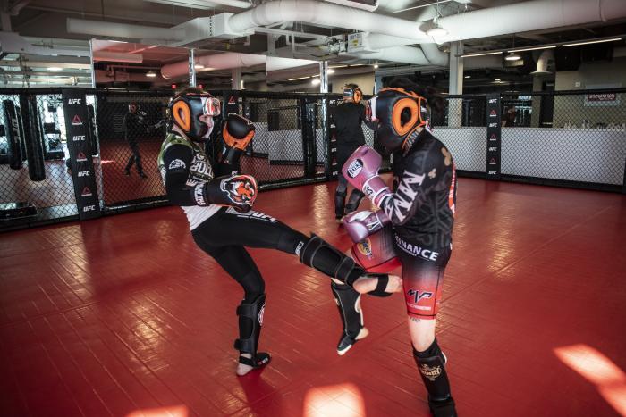 Invicta FC fighter Montserrat “Conejo” Ruiz training with UFC flyweight champion Valentina Shevchenko