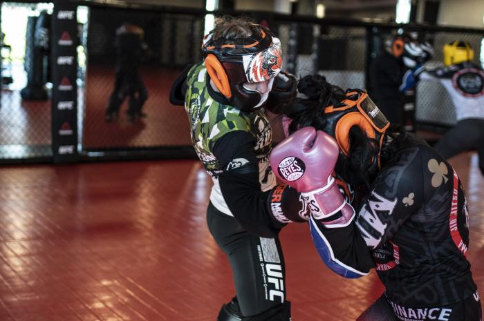 Invicta FC fighter Montserrat “Conejo” Ruiz training with UFC flyweight champion Valentina Shevchenko