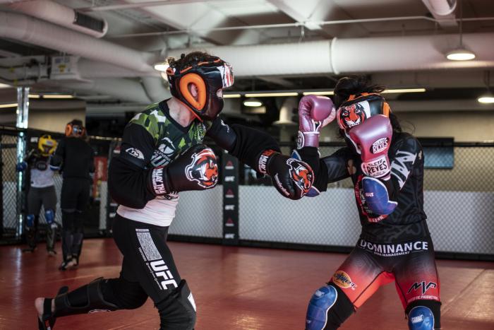 Invicta FC fighter Montserrat “Conejo” Ruiz training with UFC flyweight champion Valentina Shevchenko