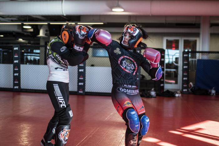 Invicta FC fighter Montserrat “Conejo” Ruiz training with UFC flyweight champion Valentina Shevchenko