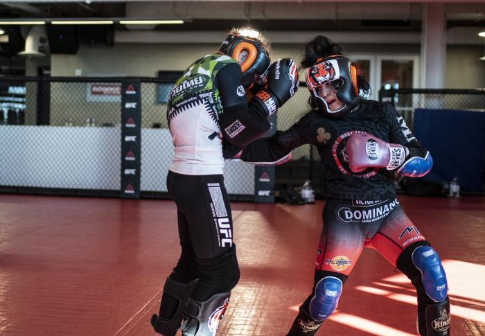 Invicta FC fighter Montserrat “Conejo” Ruiz training with UFC flyweight champion Valentina Shevchenko