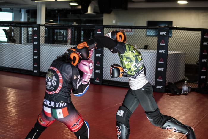 Invicta FC fighter Montserrat “Conejo” Ruiz training with UFC flyweight champion Valentina Shevchenko