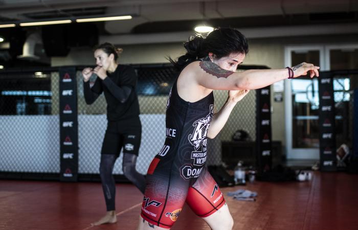 Invicta FC fighter Montserrat “Conejo” Ruiz training with UFC flyweight champion Valentina Shevchenko