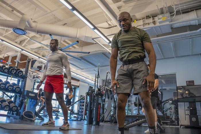 Francis Ngannou training with Kamaru Usman for UFC 260