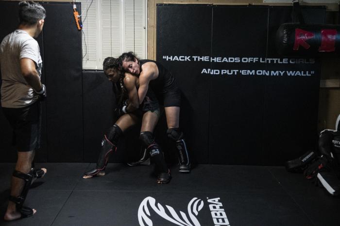 Jessica Penne and Angela Hill training for UFC 265