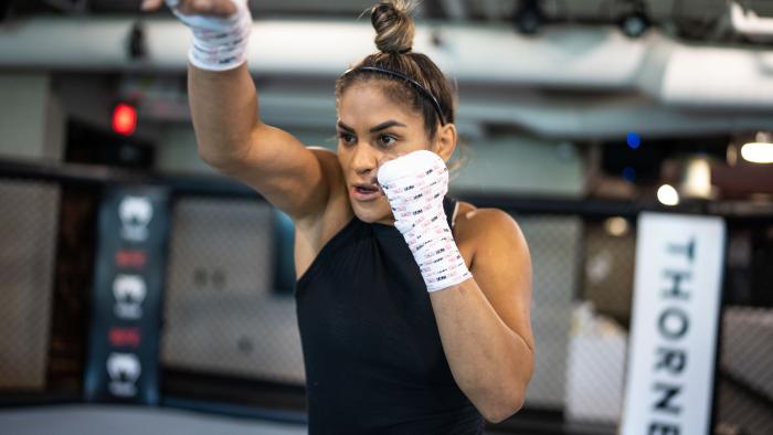 UFC flyweight Cynthia Calvillo trains in the UFC Performance Institute for her UFC Fight Night: Dos Anjos vs Fiziev bout vs Nina Nunes. (Photo by Juan Cardenas/Zuffa LLC)