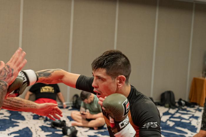 07/27/22 DALLAS, TEXAS - Brandon Moreno prepares in the host hotel for his flyweight interim championship bout against Kai Kara-France at UFC 277 on Saturday, July 30, 2022 in Dallas, Texas. (Photo by Roberto Ortuño) 