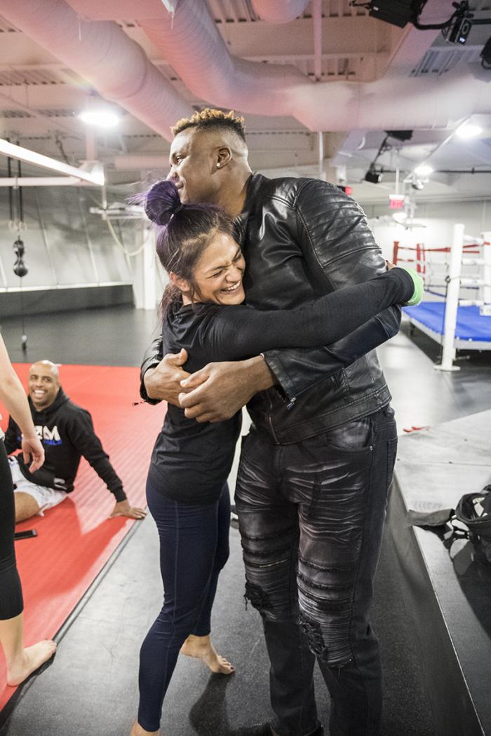 Las Vegas 12/27/17 - Cynthia Calvillo and Francis Ngannou at the UFC Performance Institute, UFC 219 fight week day. (Photo credit Juan Cardenas)