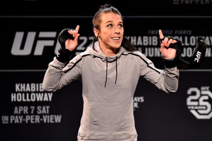 BROOKLYN, NY - APRIL 04:  Joanna Jedrzejczyk of Poland holds an open training session for fans and media during the UFC 223 Open Workouts at the Music Hall of Williamsburg on April 4, 2018 in Brooklyn, New York. (Photo by Jeff Bottari/Zuffa LLC/Zuffa LLC 