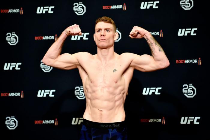 BROOKLYN, NY - APRIL 06:  Paul Felder poses on the scale during the UFC 223 official weigh-ins on April 6, 2018 in Brooklyn, New York. (Photo by Jeff Bottari/Zuffa LLC/Zuffa LLC via Getty Images)