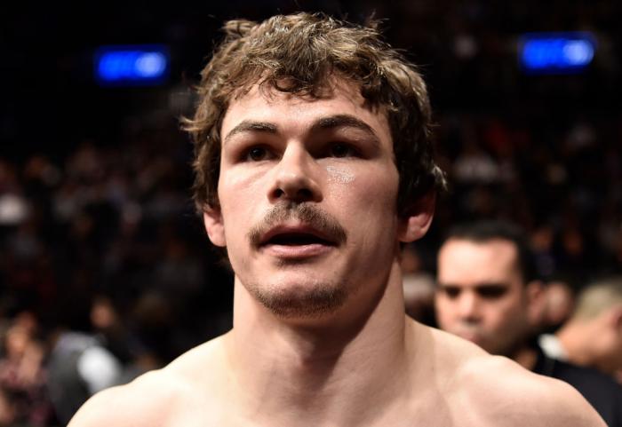 BROOKLYN, NEW YORK - APRIL 07:  Olivier Aubin-Mercier of Canada prepares to fight Evan Dunham in their lightweight bout during the UFC 223 event inside Barclays Center on April 7, 2018 in Brooklyn, New York. (Photo by Jeff Bottari/Zuffa LLC/Zuffa LLC via 