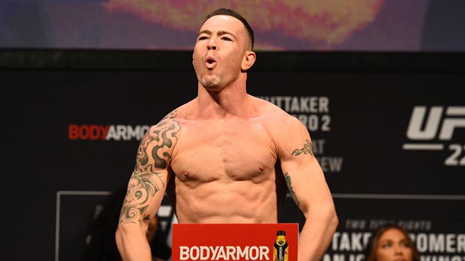 CHICAGO, ILLINOIS - JUNE 08: Colby Covington poses on the scale during the UFC 225 weigh-in at the United Center on June 8, 2018 in Chicago, Illinois. (Photo by Josh Hedges/Zuffa LLC/Zuffa LLC via Getty Images)