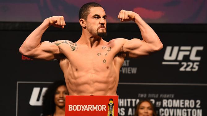 CHICAGO, ILLINOIS - JUNE 08:  UFC Middleweight Champion Robert Whittaker of New Zealand poses on the scale during the UFC 225 weigh-in at the United Center on June 8, 2018 in Chicago, Illinois. (Photo by Josh Hedges/Zuffa LLC/Zuffa LLC via Getty Images)