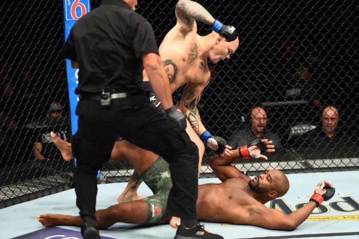 CHICAGO, ILLINOIS - JUNE 09:  (L-R) Anthony Smith punches Rashad Evans in their light heavyweight fight during the UFC 225 event at the United Center on June 9, 2018 in Chicago, Illinois. (Photo by Josh Hedges/Zuffa LLC/Zuffa LLC via Getty Images)