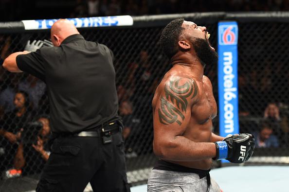 CHICAGO, ILLINOIS - JUNE 09:  Curtis Blaydes celebrates after defeating Alistair Overeem in their heavyweight fight during the UFC 225 event at the United Center on June 9, 2018 in Chicago, Illinois. (Photo by Josh Hedges/Zuffa LLC/Zuffa LLC via Getty Ima