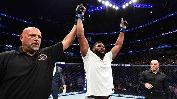 CHICAGO, ILLINOIS - JUNE 09: Curtis Blaydes celebrates after defeating Alistair Overeem in their heavyweight fight during the UFC 225 event at the United Center on June 9, 2018 in Chicago, Illinois. (Photo by Josh Hedges/Zuffa LLC/Zuffa LLC via Getty Ima