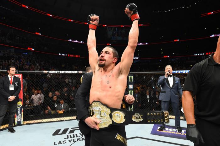 CHICAGO, ILLINOIS - JUNE 09: Robert Whittaker of New Zealand celebrates after defeating Yoel Romero of Cuba by split decision in their middleweight fight during the UFC 225 event at the United Center on June 9, 2018 in Chicago, Illinois. (Photo by Josh H