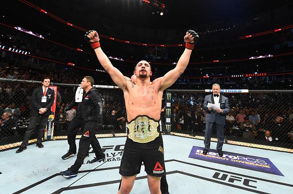 CHICAGO, ILLINOIS - JUNE 09: Robert Whittaker of New Zealand celebrates after defeating Yoel Romero of Cuba by split decision in their middleweight fight during the UFC 225 event at the United Center on June 9, 2018 in Chicago, Illinois. (Photo by Josh H